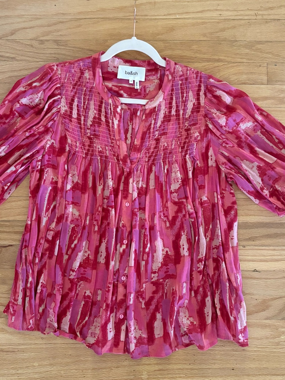 ba&sh Pink Red Abstract Button-Front Blouse